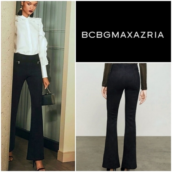 NEW! BCBGMAXAZRIA Black Faux Suede Bootcut Pants XS.